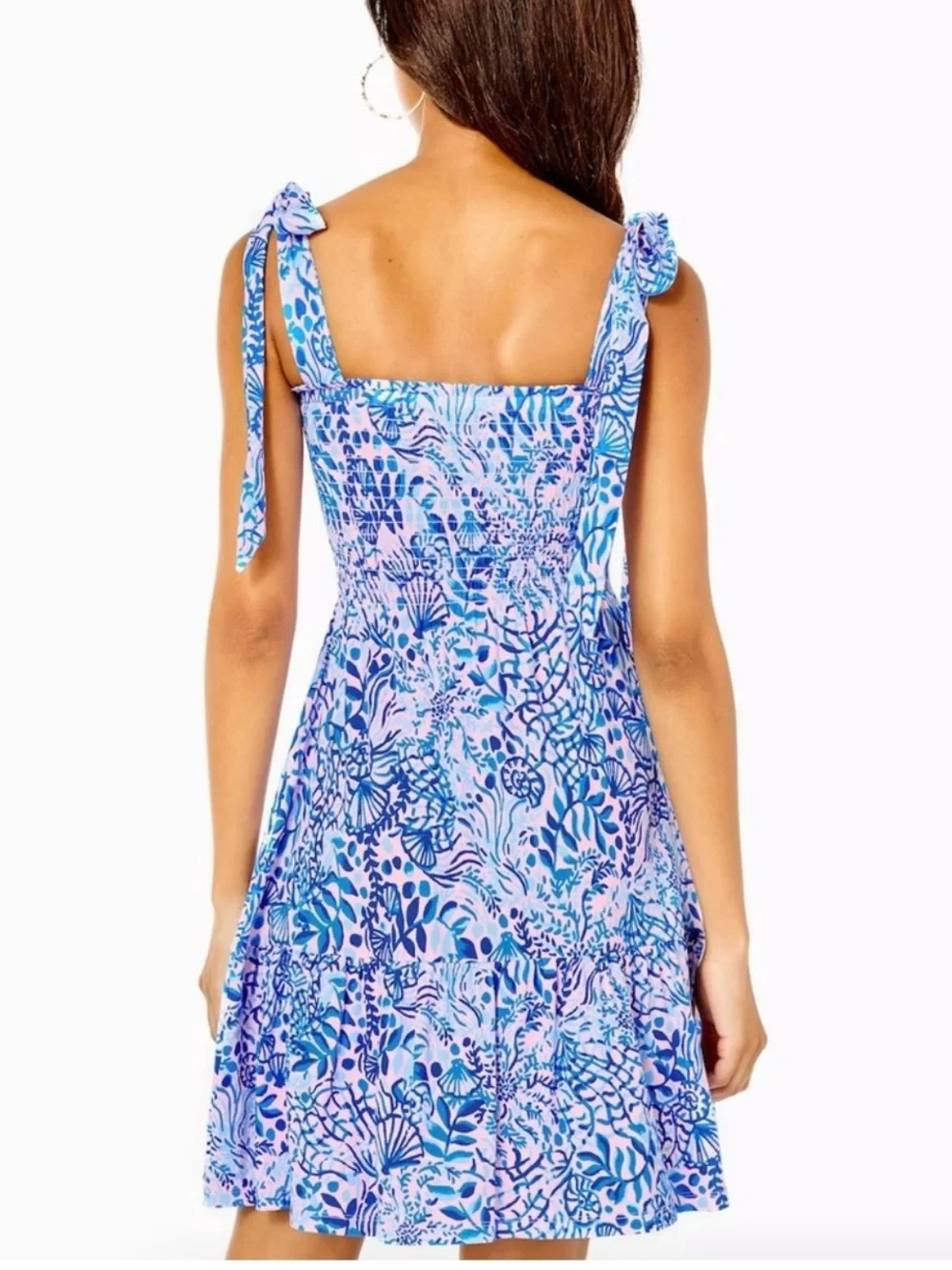 Lilly Pulitzer Kailua Smocked Dress High Tides Good Vibes Bow Strap Size Medium - Picture 6 of 14